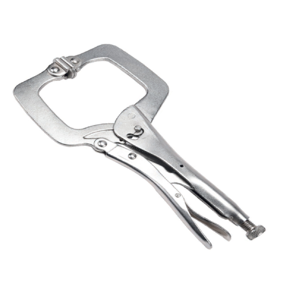 Pinza a scatto con ganasce a collo di cigno con piattine